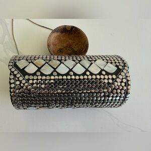 NWOT Metal Round Clutch Bag